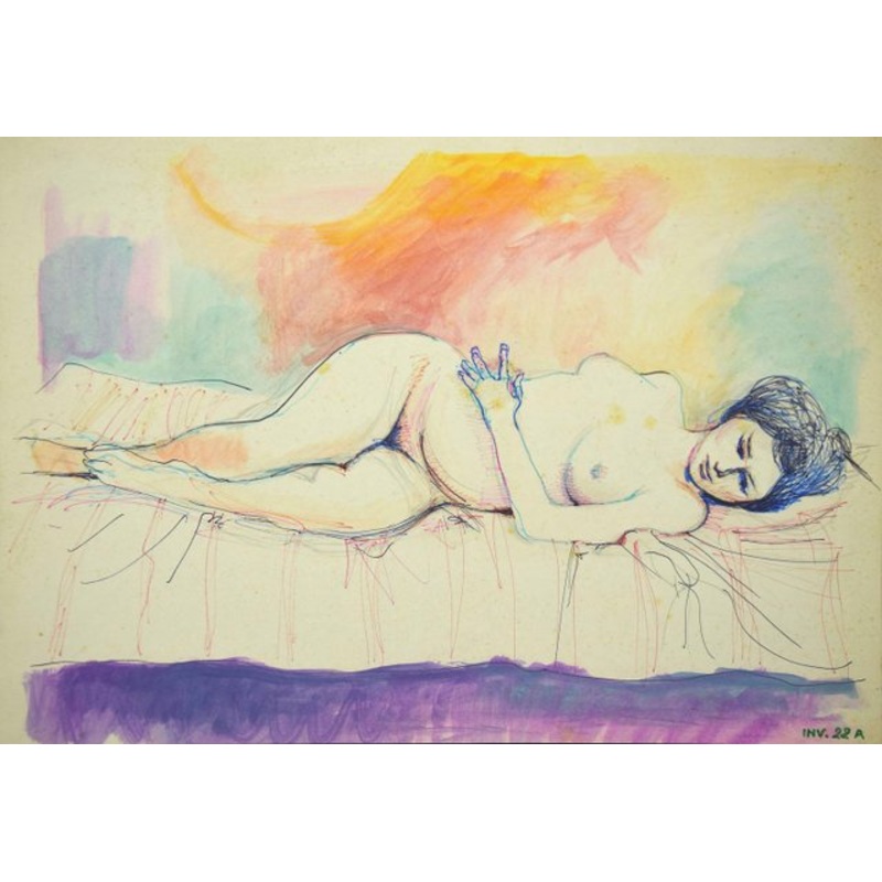 Nude Woman – Original Mixed Media on Cardboard by Leo Guida – 1970s 1970s for sale at Pamono