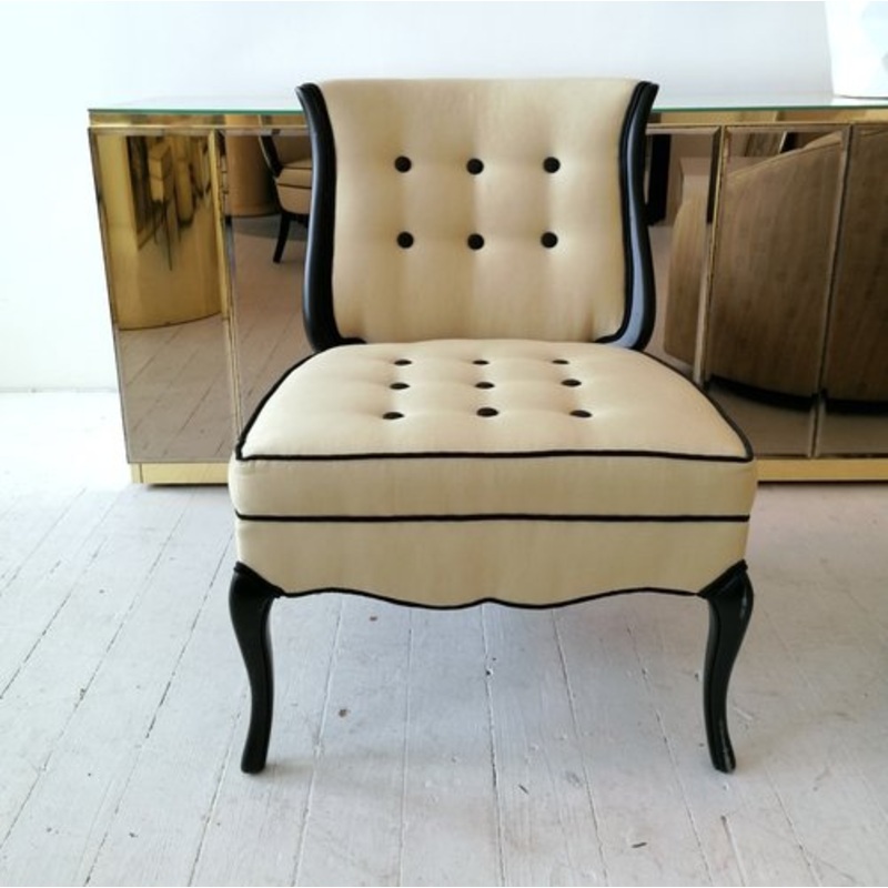 Set of Vintage Hollywood Regency Ebonised Harp-Back Lounge or Side Chairs, USA, 1950s for sale at Pamono