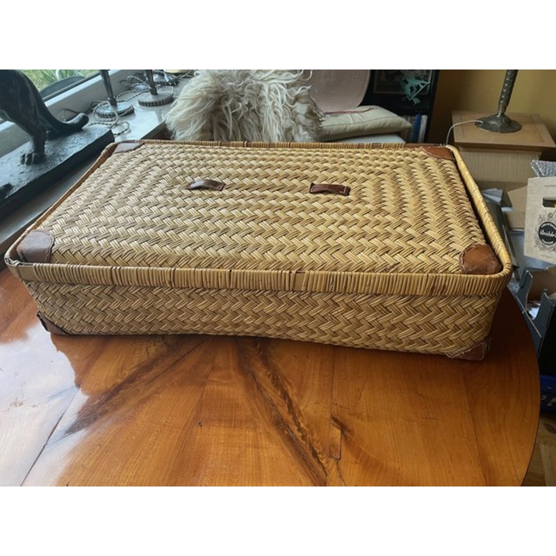 Two-Part Storage Box in Rattan and Leather by Adrien Audoux & Frida Minet, 1930s for sale at Pamono