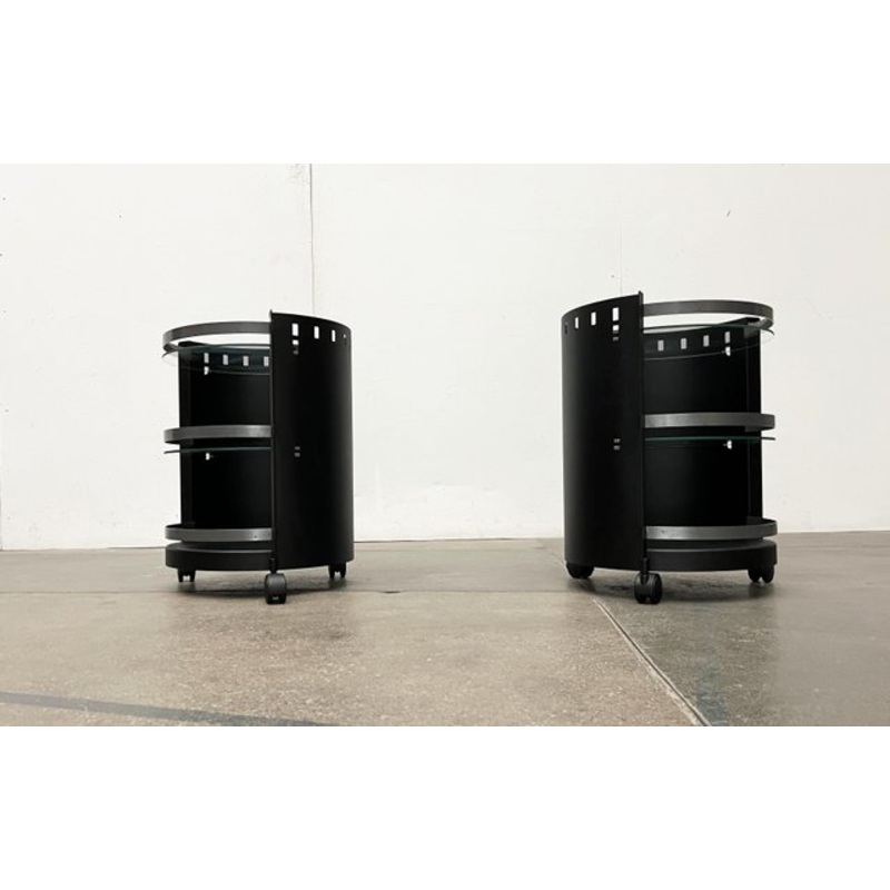 Vintage German Rolling Metal and Glass Side Tables from D-Tec, 1980s, Set of 2 for sale at Pamono