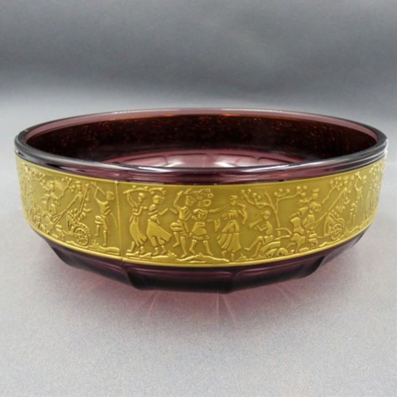 Art Nouveau Crystal Volkette Bowl with Gold Relief from Moser for sale at Pamono