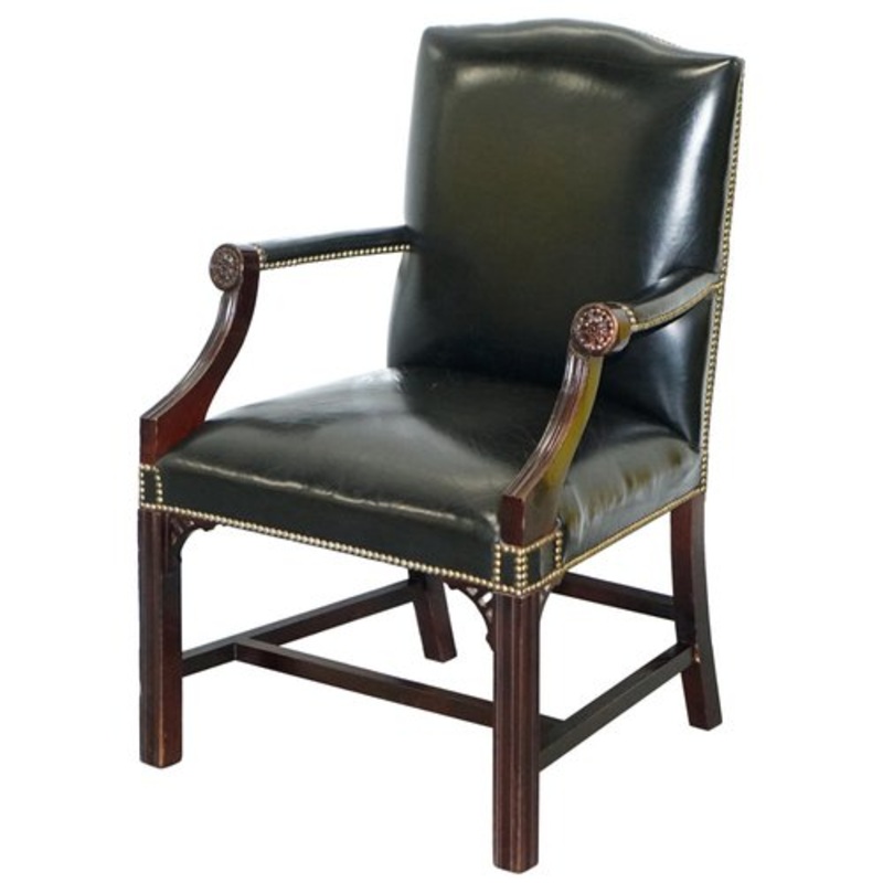 Black Leather Gainsborough Carver Armchair in the Style of Thomas Chippendale for sale at Pamono