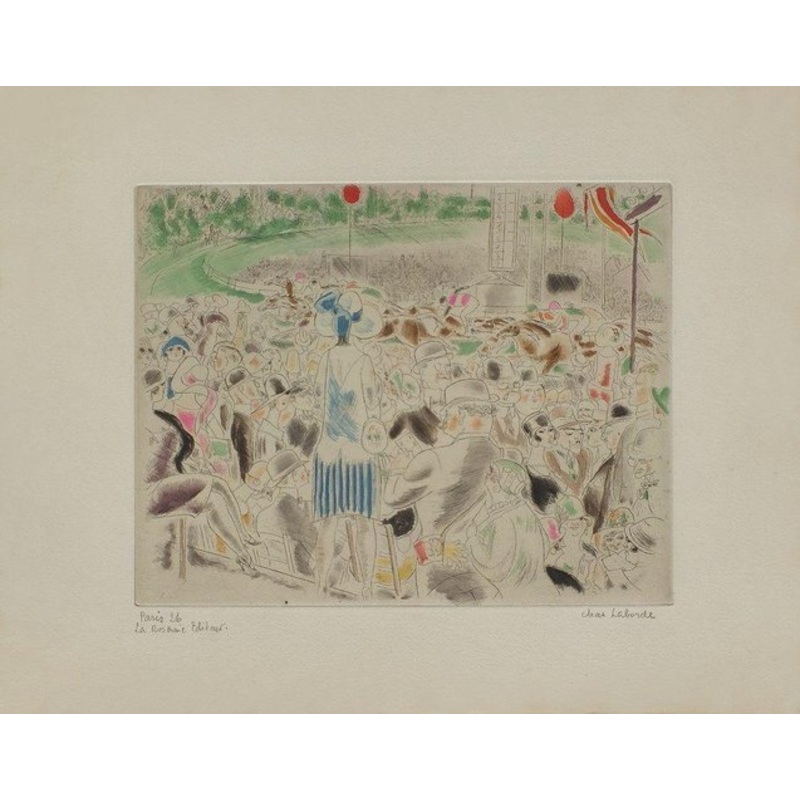 Chas-Laborde, Rues et visages de Paris, A Longchamp, 1926, Etching on Wove Paper for sale at Pamono