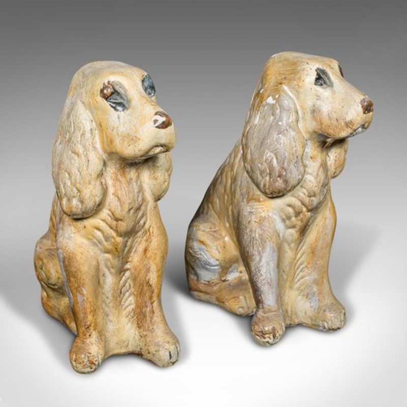 English Cocker Spaniel Figures in Plaster, 1890s, Set of 2 for sale at Pamono