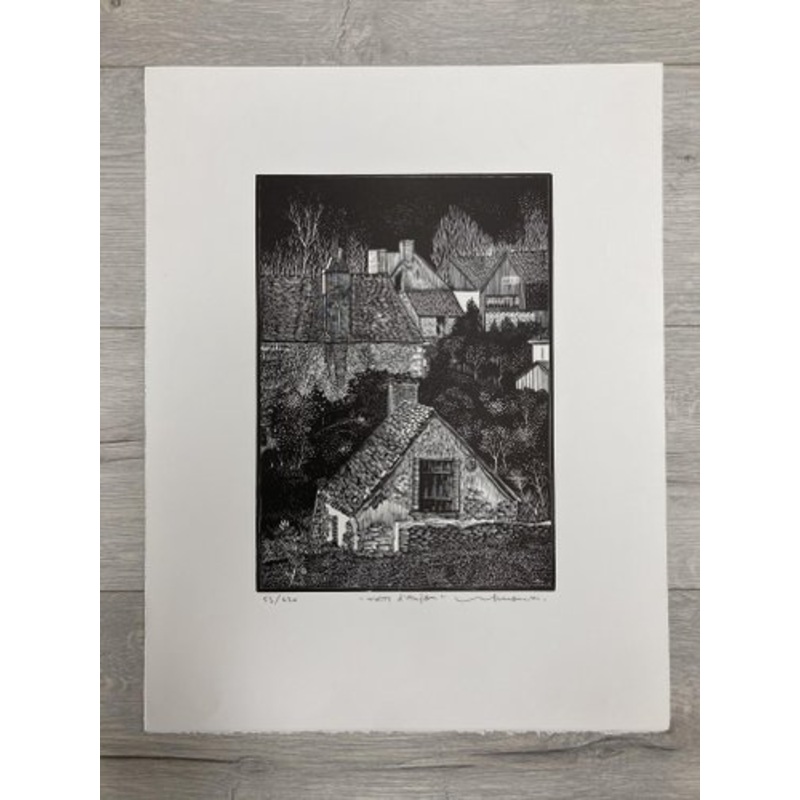 Jocelyn Mercier, Roofs of Anjou, Engraving on Paper, 1994 for sale at Pamono