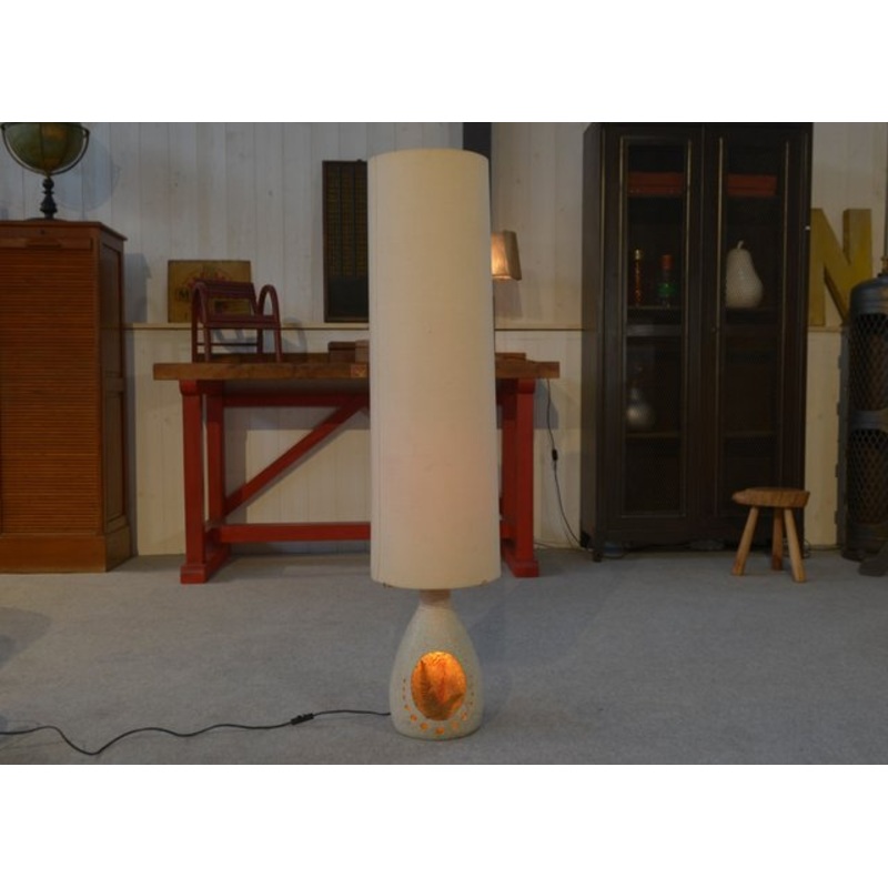 Lamp with High Beige Lampshade in the style of Accolay, 1960s for sale at Pamono