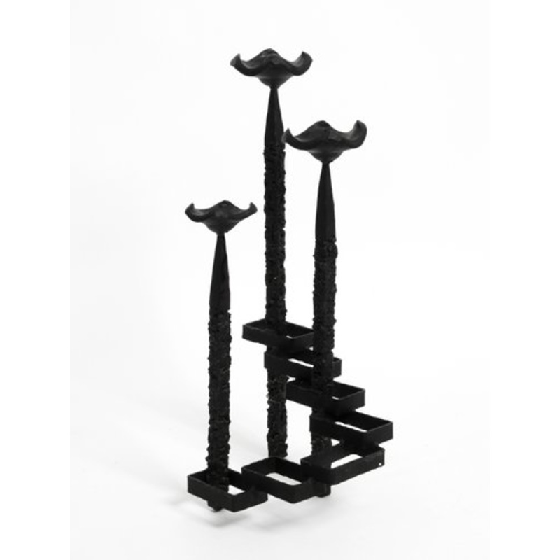 Large Brutalist Floor or Table Wrought Iron Candle Holder for sale at Pamono