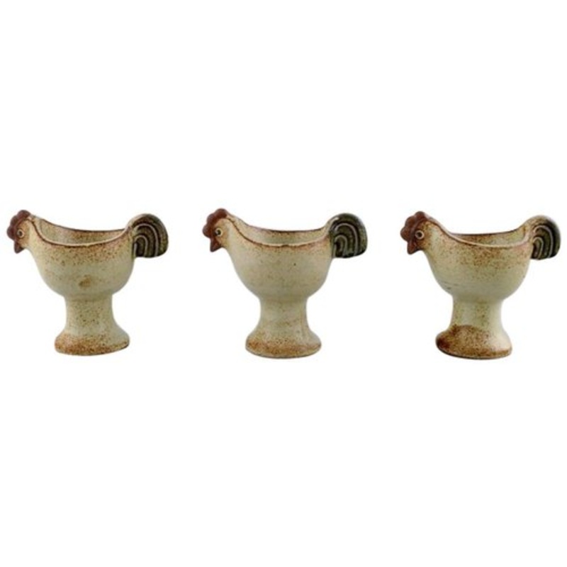 Lisa Larson for Gustavsberg Glazed Ceramic Egg Cups from the Easter Series, 1982, Set of 3 for sale at Pamono