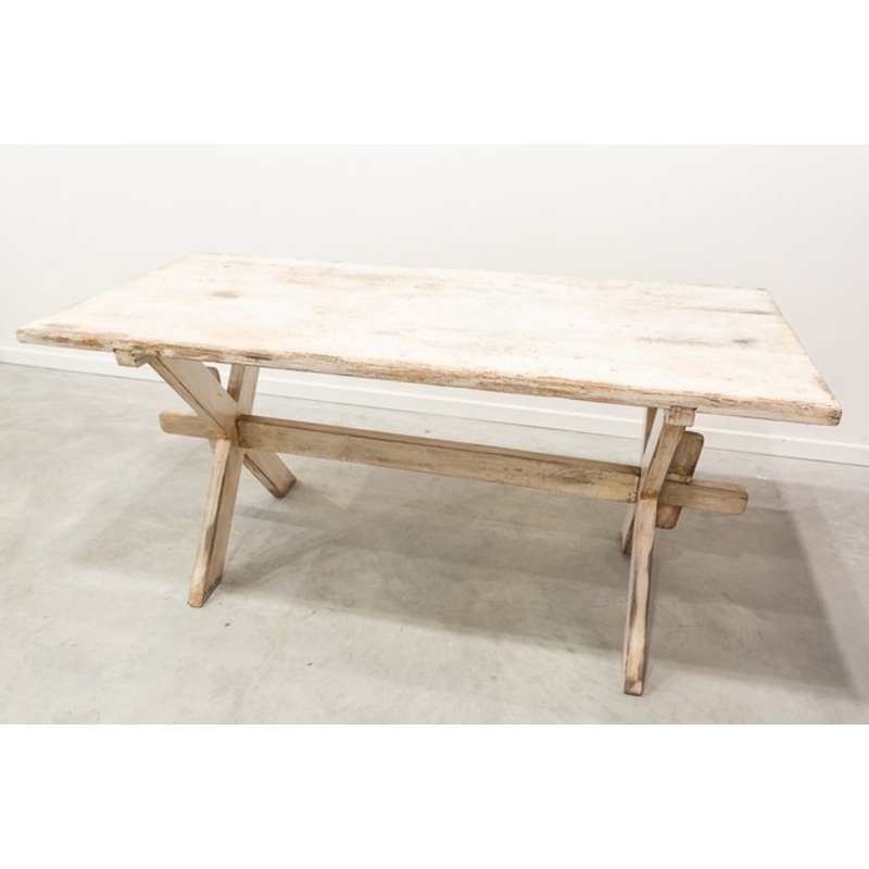 Pine Table with Patina in Rustic White, 1920s for sale at Pamono