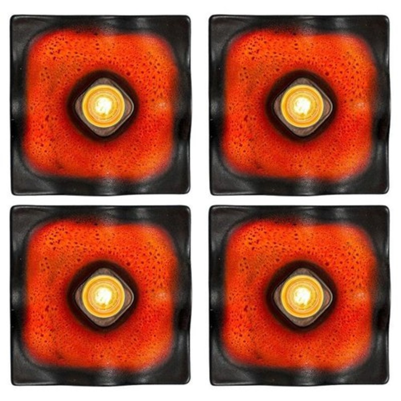 Red & Black Square Ceramic Wall Light from Hustadt Keramik, Germany, 1970 for sale at Pamono