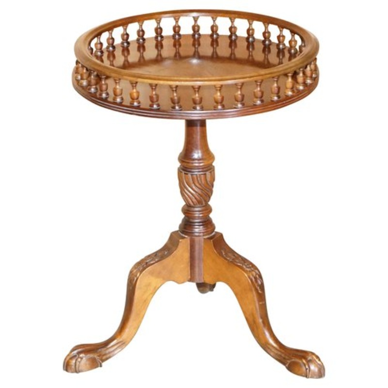 Regency Style Flamed Hardwood Gallery Rail Side Table with Claw & Ball Feet for sale at Pamono
