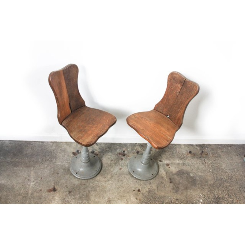Set of French Cast Iron and Oak Work Chairs for sale at Pamono