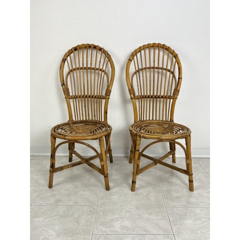Set of Small Mid-Century Italian Bamboo Chairs, 1950s for sale at Pamono