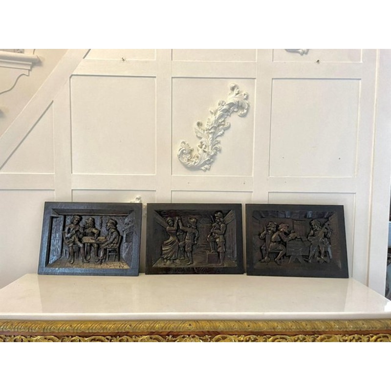 Victorian Carved Oak Panels, 1860s, Set of 3 for sale at Pamono