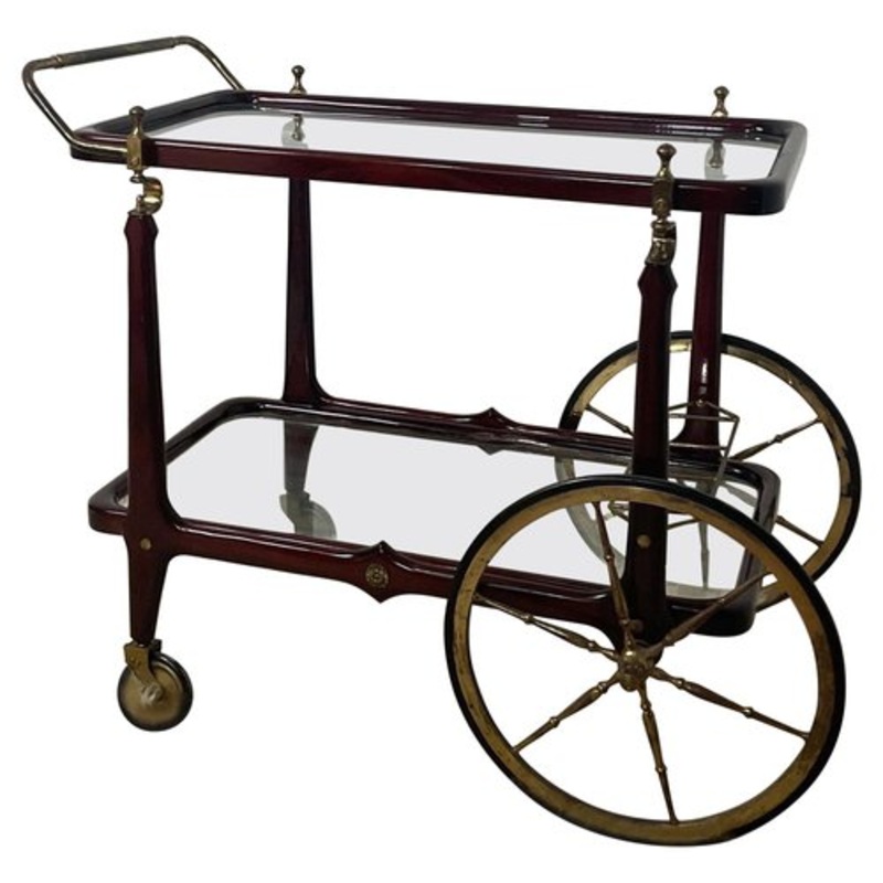 Vintage Bar Trolley in Lacquered Wood and Brass, 1950 for sale at Pamono