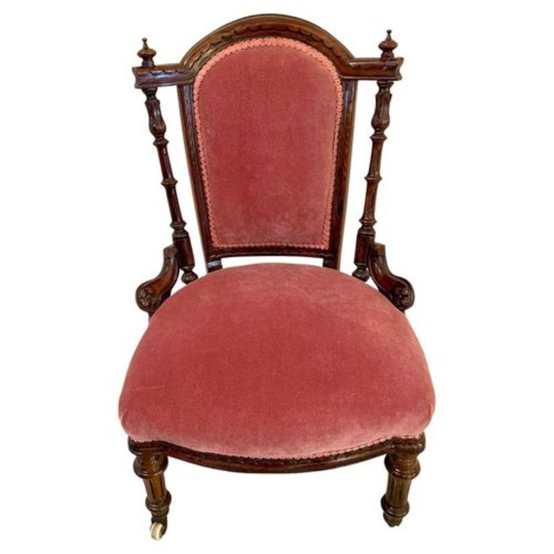 19th Century Victorian Carved Walnut Lady’s Chair for sale at Pamono