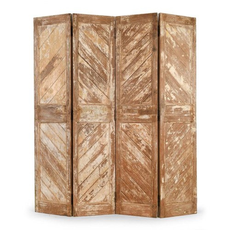 4-Wing Wooden Screen with Patina-Finish, 1940s for sale at Pamono