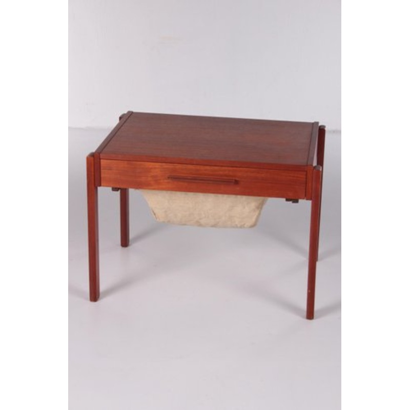 Danish Teak Side Table with Drawers on Wheels, 1960s for sale at Pamono