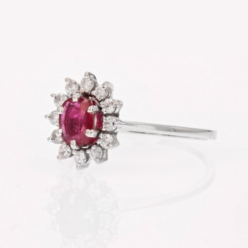 French Ruby & White Sapphires 18 Karat White Gold Daisy Ring, 1970s for sale at Pamono