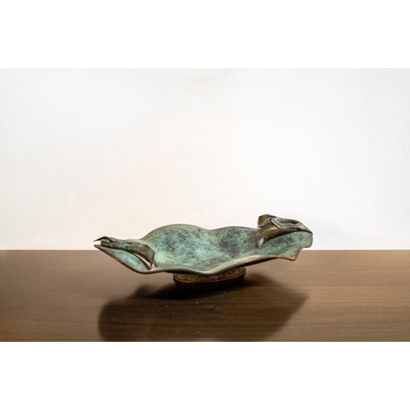 Fruit Holder in Oxidised Brass with Floral Decoration, Italy, 1940s for sale at Pamono