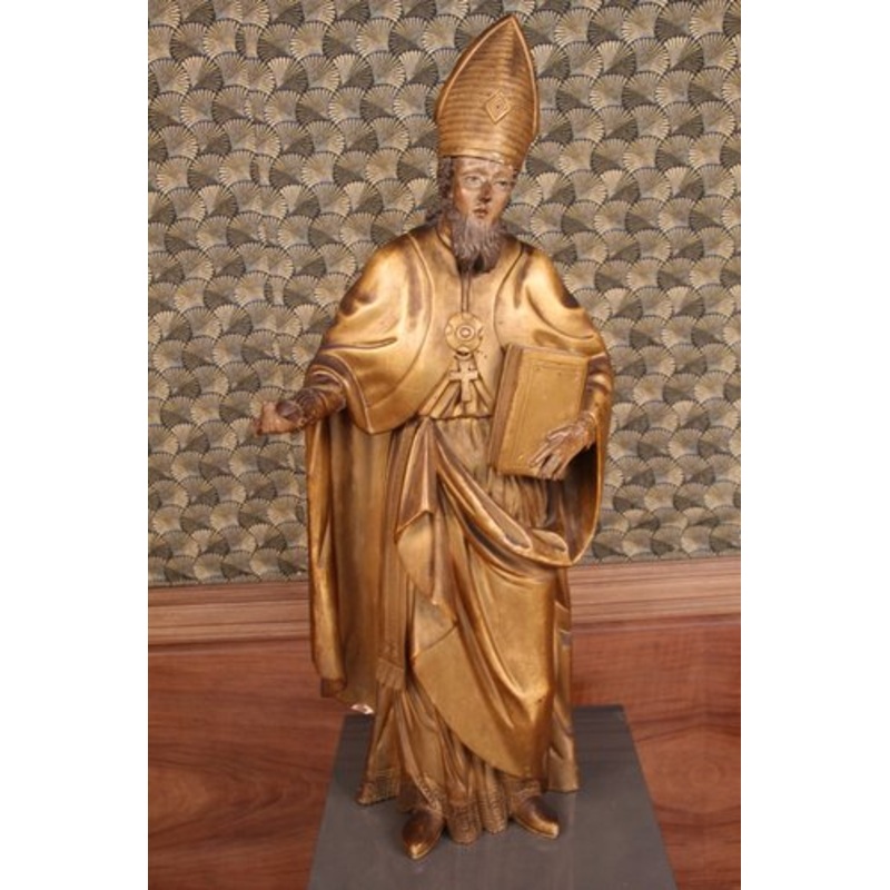 Large Statue of a Holy Bishop, 18th Century, Gilded Wood for sale at Pamono