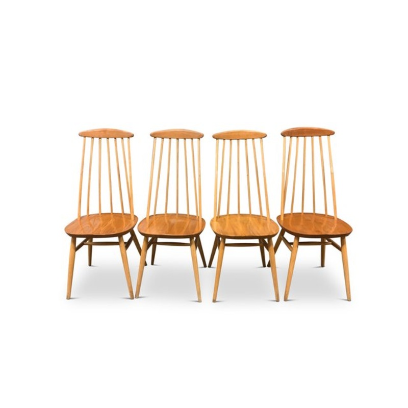 Mid-Century Danish Blonde Wood Spindle Back Chairs, 1960s, Set of 4 for sale at Pamono