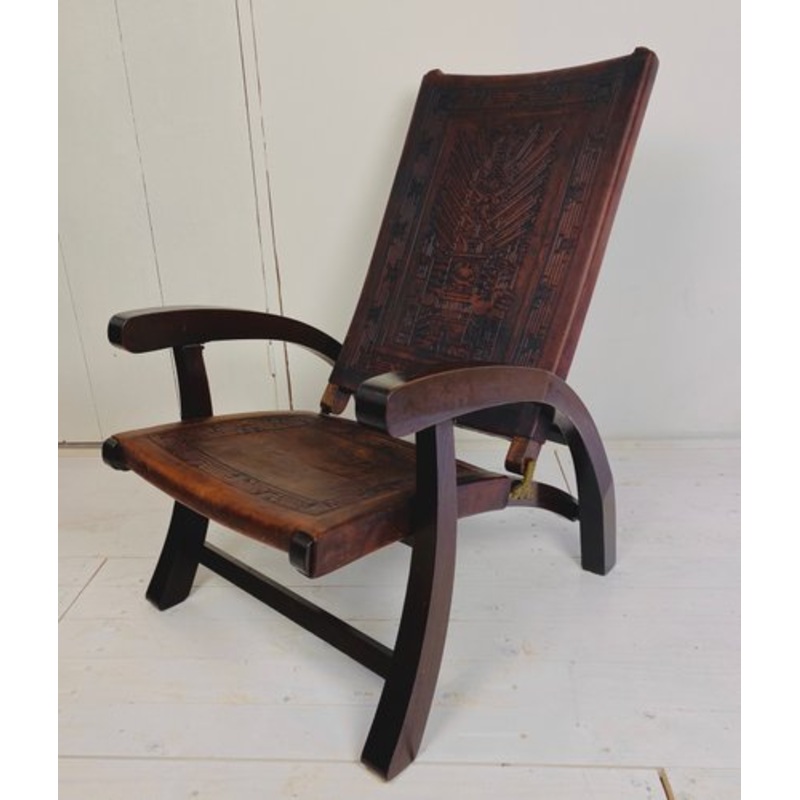 Mid-Century Modern Ecuadorian Wood and Leather Folding Chair by Angel Pazmino for Furniture Style for sale at Pamono