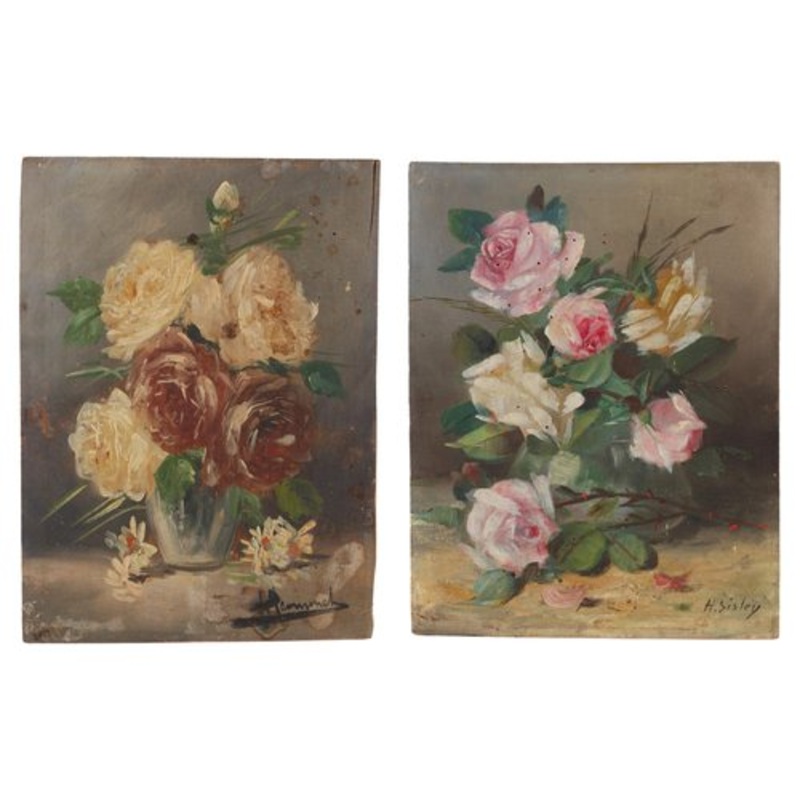 Still Lifes with Flowers, Early 20th Century, Paintings on Panels, Set of 2 for sale at Pamono