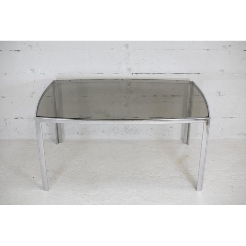 Table in Chromed Metal with Curved Smoked Glass Slab Top, France, 1970s for sale at Pamono