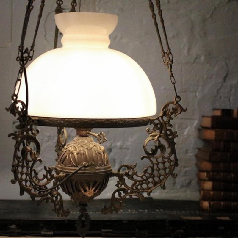 Victorian Hanging Oil Lamp in Brass for sale at Pamono