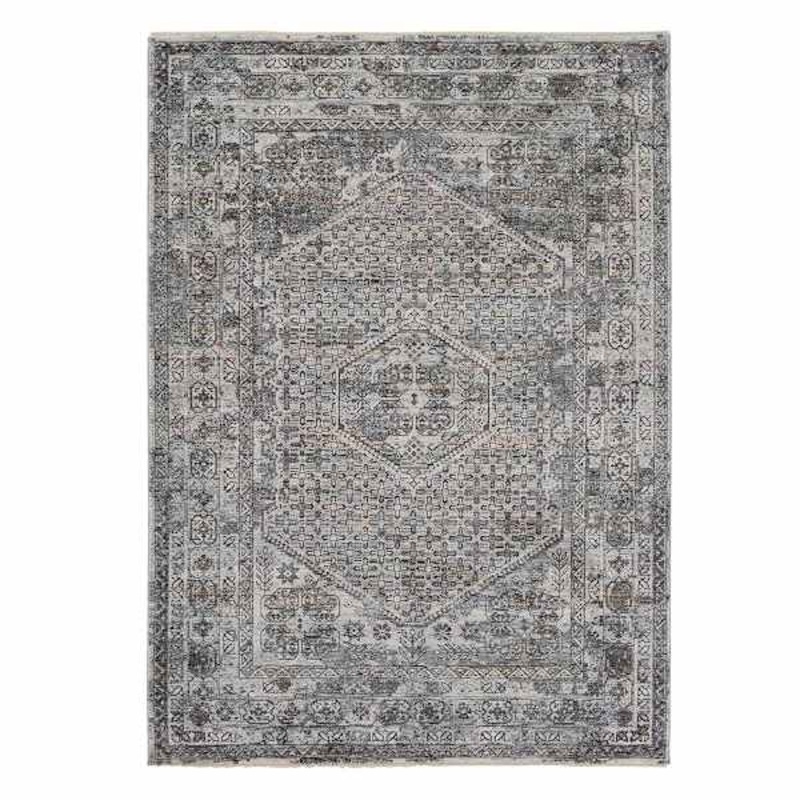 (A461) Dark Grey Multicolor Traditional Medallion Area Rug, 8×10
