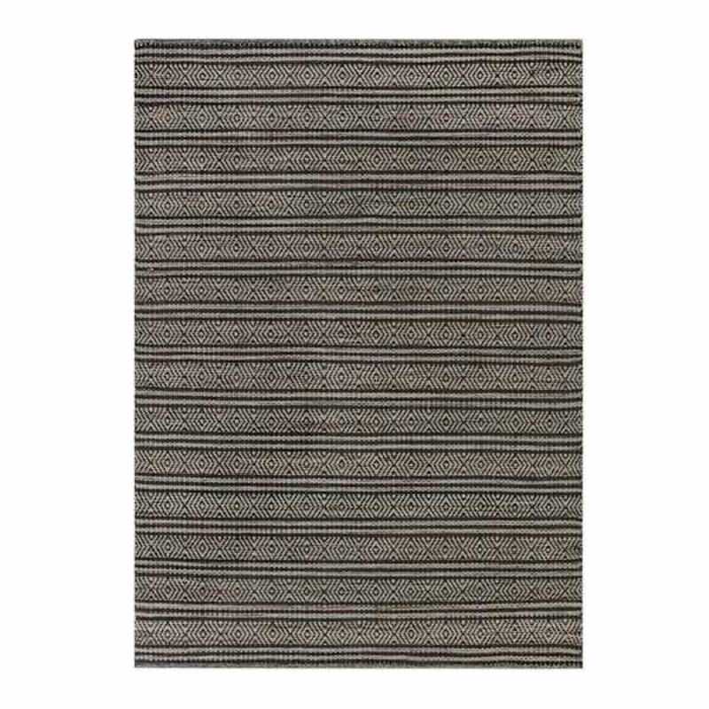 (B722) Honeybloom Kelly Charcoal Grey Flatweave Area Rug, 5×7