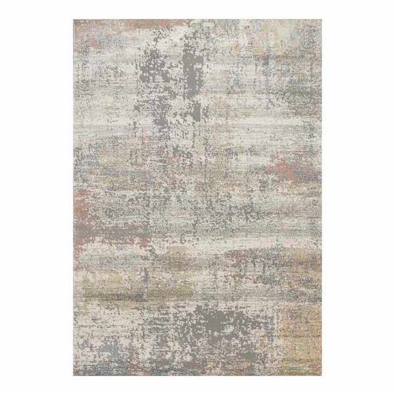 (B606) Villa Abstract Distressed Ivory & Grey Area Rug, 8×10
