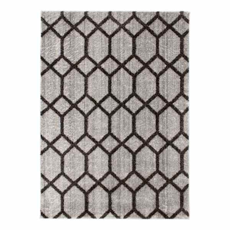 (D439) Zion Black & Grey Tufted Area Rug with Non-Slip Back, 5×7