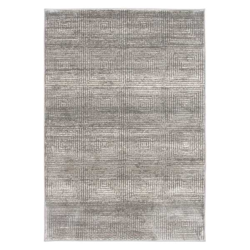 (A498) Laila Ali Camden Grey Geo Square Design Area Rug, 5×7