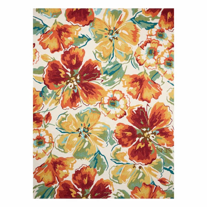 (A138) Ivory & Red Floral Area Rug, 9×12