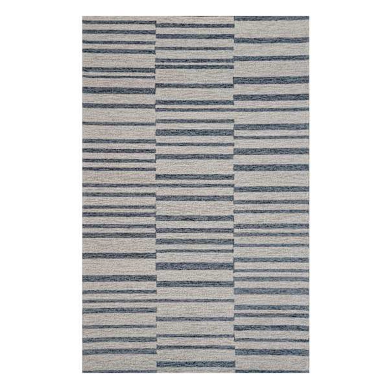 (A507) Ty Pennington Owens Blue & White Broken Stripe Area Rug, 5×7