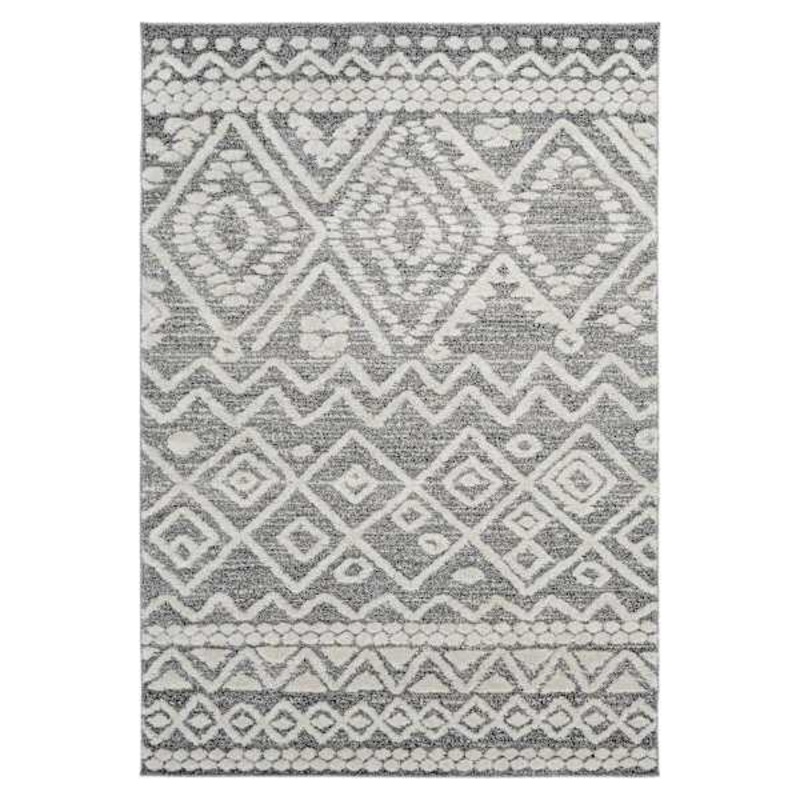 (B684) Found & Fable Grey House Tribal Woven Area Rug, 5×7