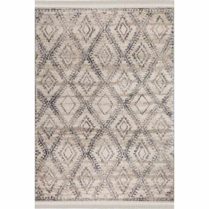 (B616) Found & Fable Flokati Anthracite & Cream Diamond Area Rug, 5×7