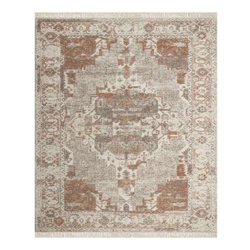 (B718) Honeybloom Joelle Neutral Woven Fringe Area Rug, 8×10