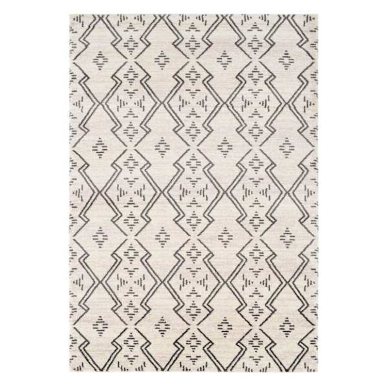 (A463) Raymond Ivory & Dark Grey Moroccan Styled Area Rug, 8×10