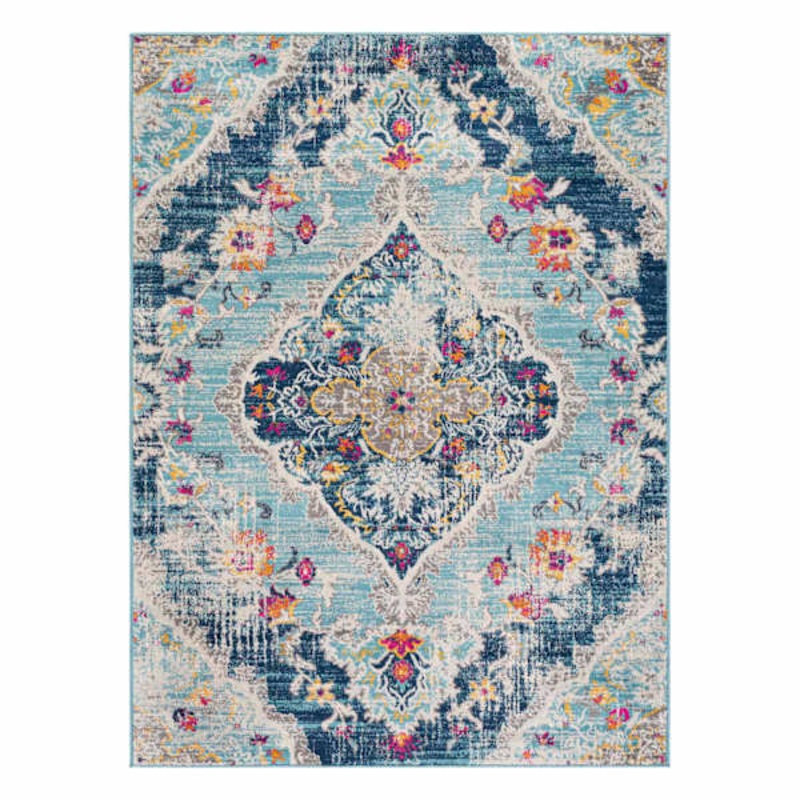 (D493) Floransa Blue Medallion Area Rug, 5×7