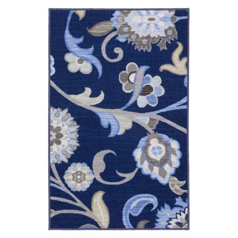 (D624) Seaton Navy Blue Floral Accent Rug, 3×4