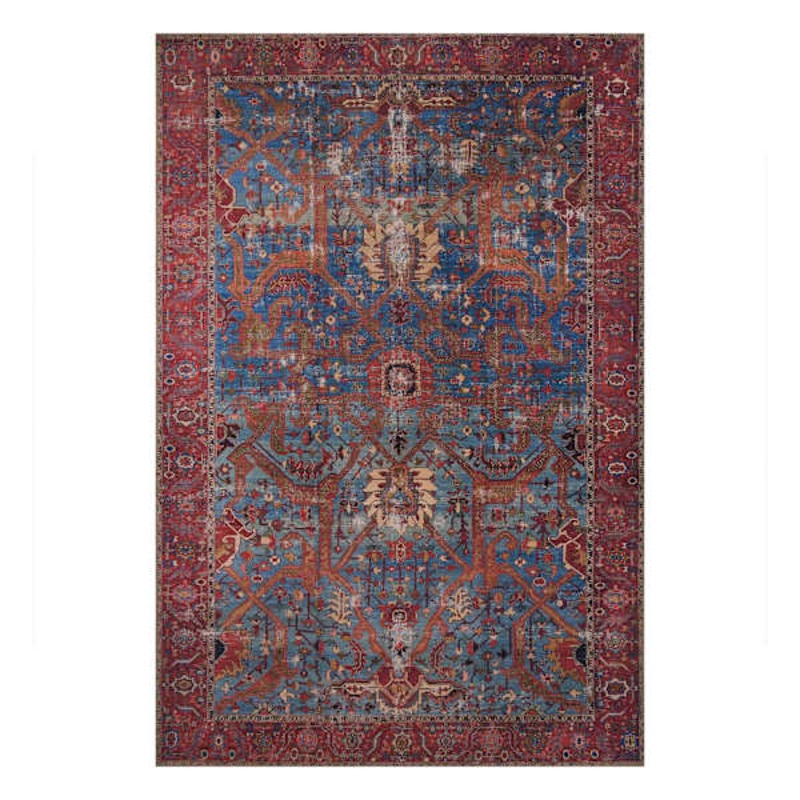 (B524) Found & Fable Sergio Blue & Red Accent Rug, 3×5