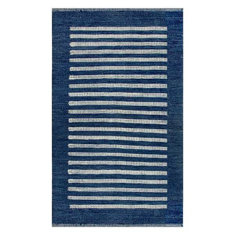 (B856) Honeybloom Roka Blue & White Striped Accent Rug, 3×5