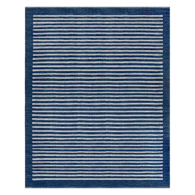 (B856) Honeybloom Roka Blue & White Striped Area Rug, 8×10