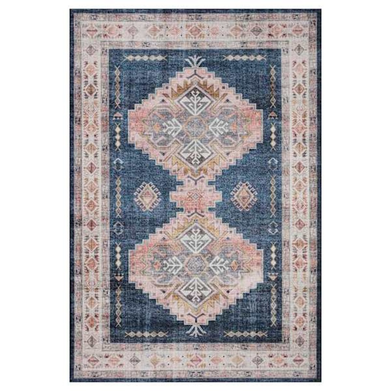 (D564) Found & Fable Khloe Blue Medallion Accent Rug, 4×6