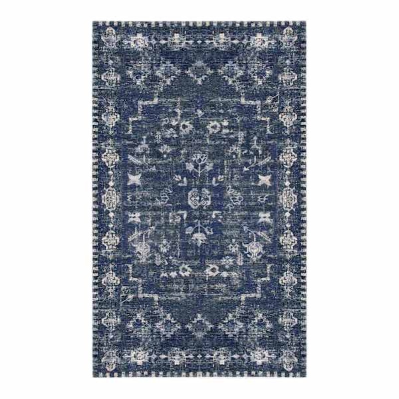 Teagan Navy Blue Floral Flatweave Rug 3×5 | At Home
