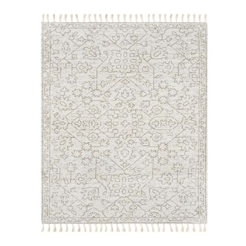 (B719) Elsa Cream Flatweave Fringe Area Rug, 8×10