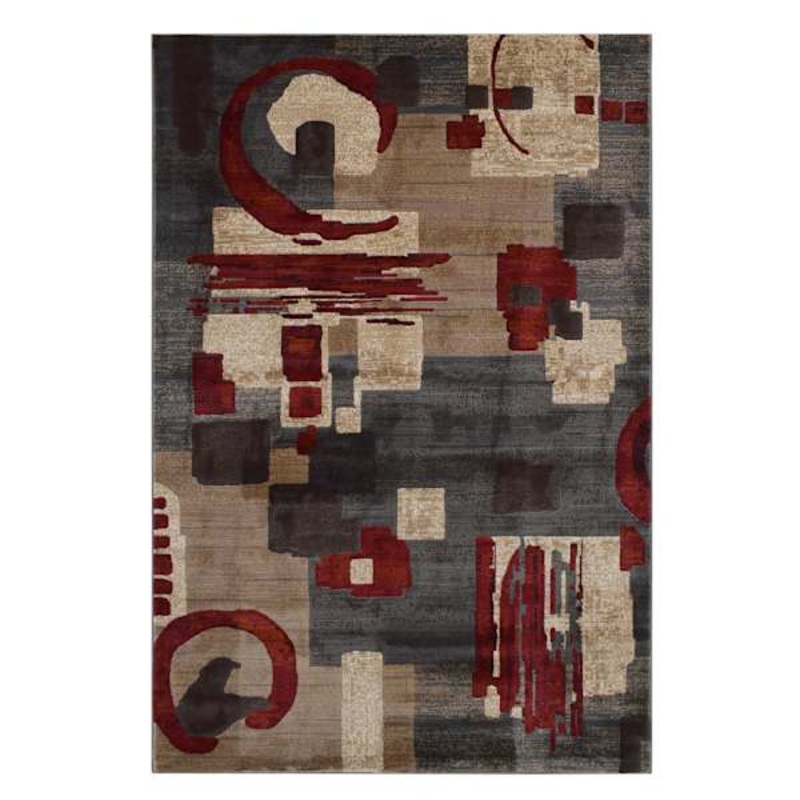 Modern Beige and Red Abstract Area Rug 5×7 | At Home